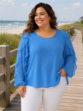 💙 Cato Light Blue Ruffle Sleeve Blouse – Size 18/20W 💙